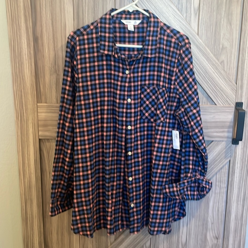 Old Navy Women’s Flannel Tunic Button Down Shirt, Size XL, NEW WITH TAGS